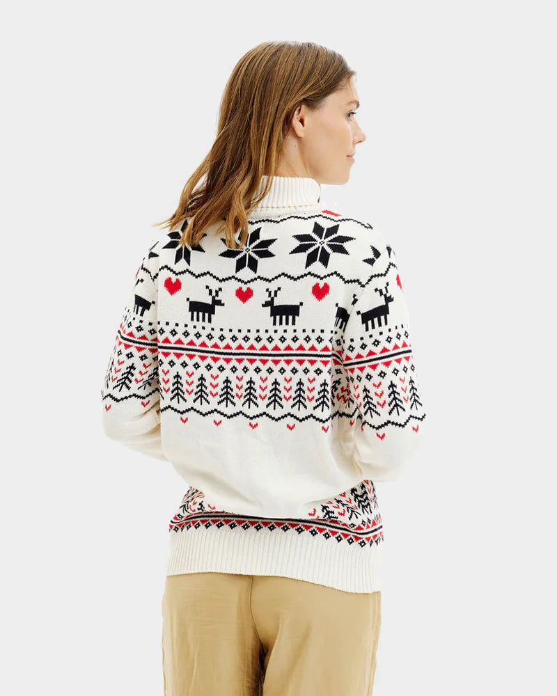 Maglione Natalizio da Donna in Cotone Biologico a Collo Alto Beige Elegante