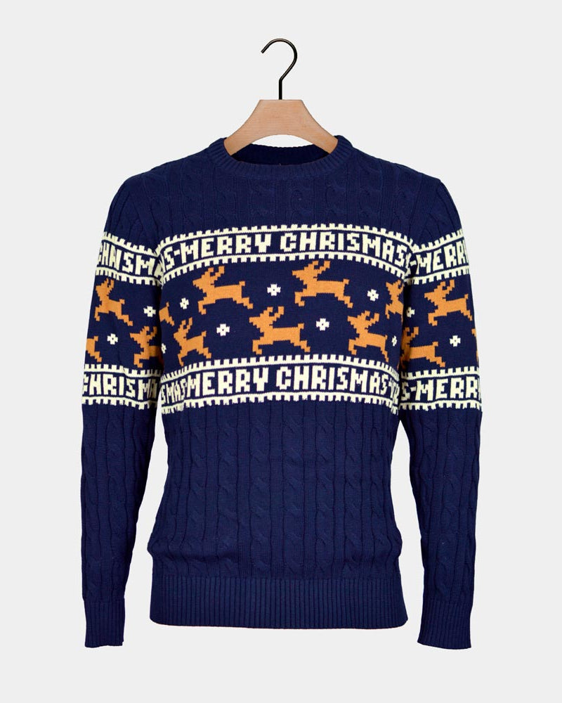 Maglione Natalizio da Donna in Cotone Biologico Elegante Blu Renne