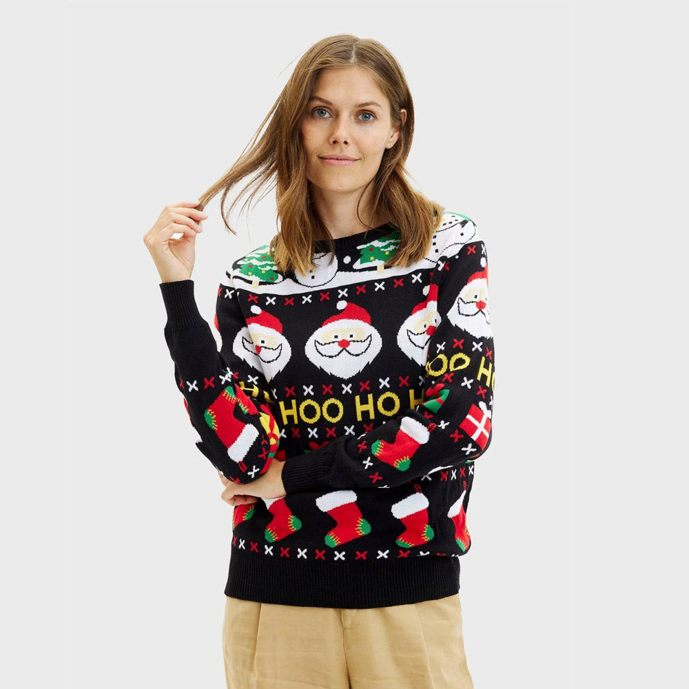 Maglione Natalizio da Donna in Cotone Biologico Babbo Natale Regali Pupazzi Neve