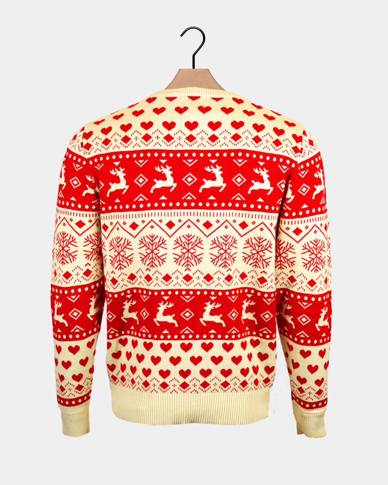 Maglione Natalizio di Donna in Cotone Biologico Rossi e Beige Cuori