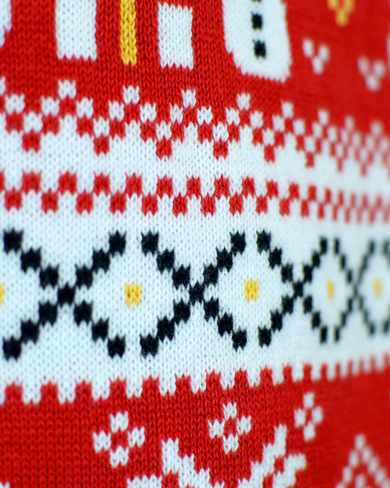 Maglione Natalizio da Donna in Cotone Biologico Rosso Pupazzi Neve Natalizi Motivi