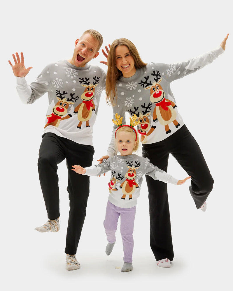 Maglione Natalizio da Donna Famiglia Grigio con Renne Carine