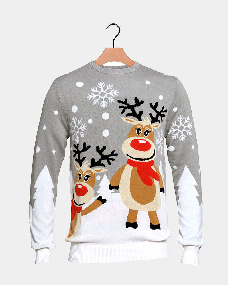 Maglione Natalizio da Donna Grigio Renne Carine