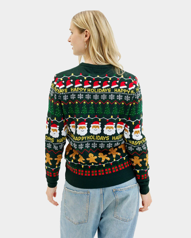 Maglione Natalizio Happy Holidays Donna Verde