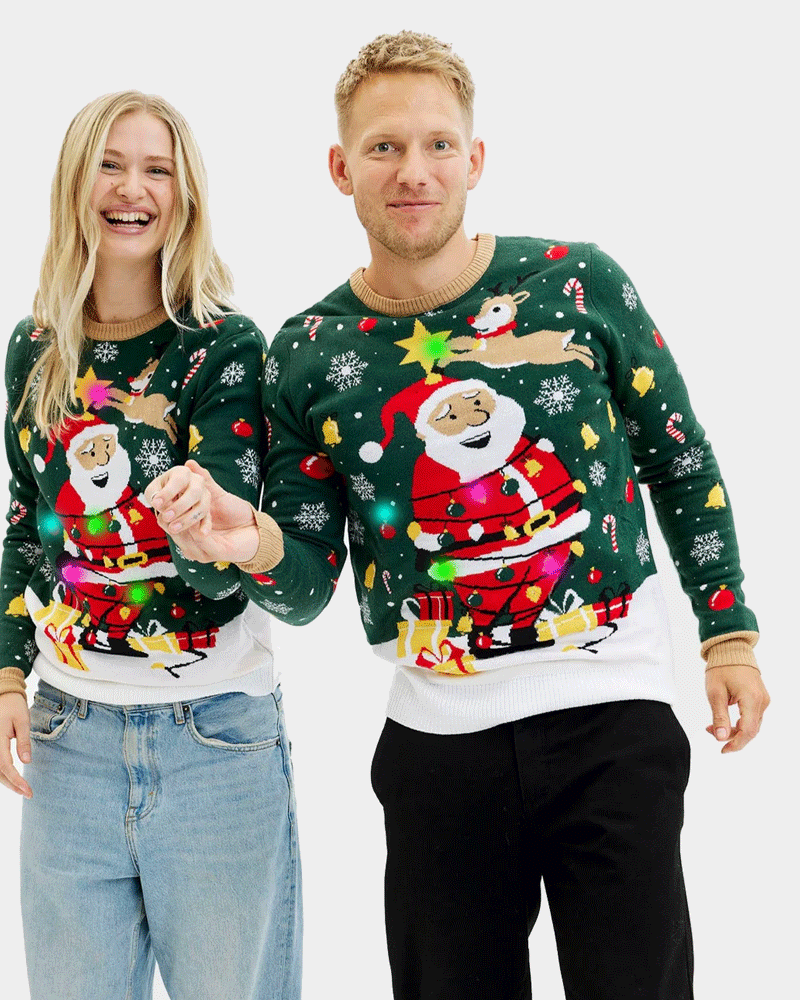 Maglione Natalizio da Donna Uomo Luci LED Babbo Natale in Confusione