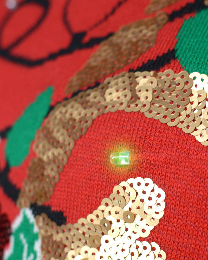 Maglione Natalizio da Donna Luci LED Brillante Paillettes Renna