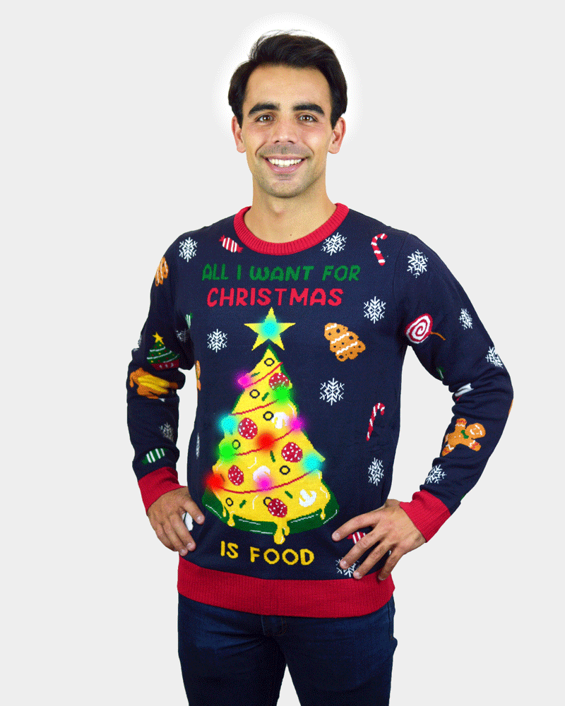 Maglione Natalizio da Donna uomo Luci LED Cibo Natalizio
