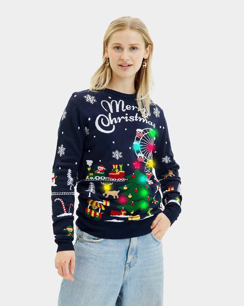 Maglione Natalizio da Donna con Luci LED Fiera Natalizio