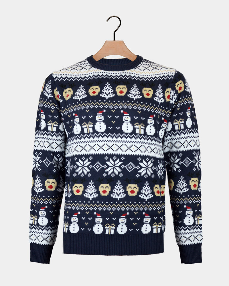 Maglione Natalizio da Donna Blu  e Motivi Natalizi con Pupazzi di Neve