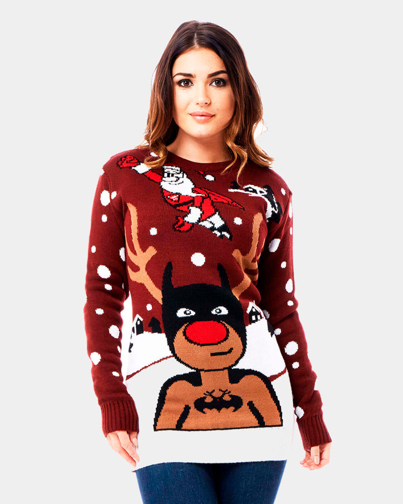 Maglione Natalizio Donna Renna Batman Babbo Natale Superman