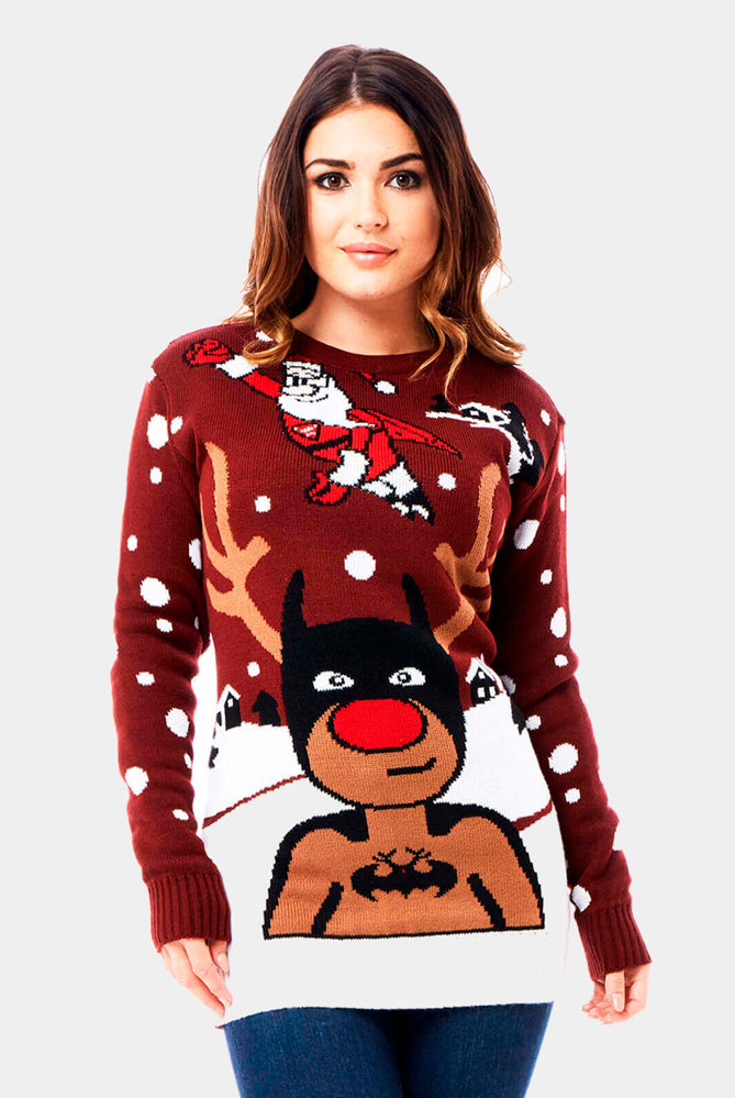 Maglione Natalizio Donna Renna Batman Babbo Natale Superman