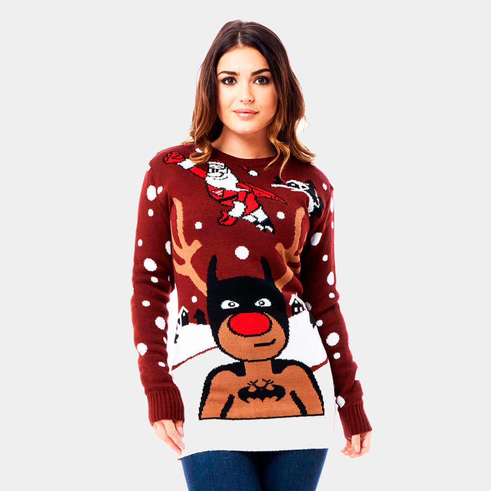 Maglione Natalizio Donna Renna Batman Babbo Natale Superman