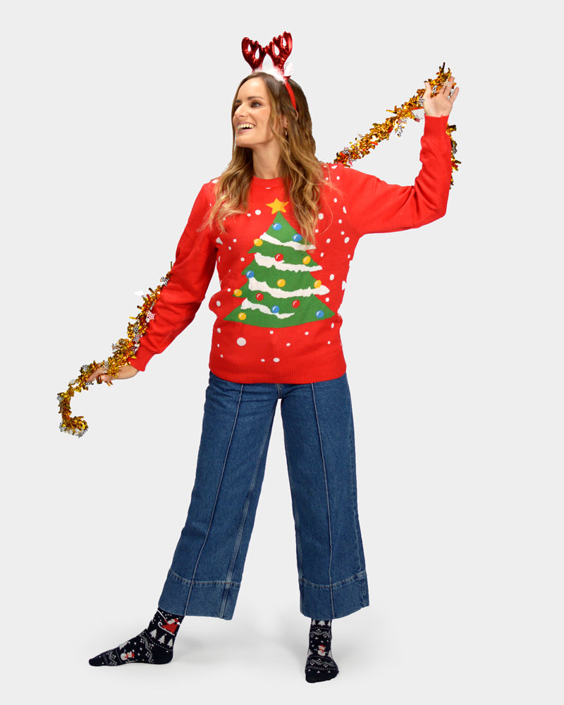 Donna Maglione Natalizio Rosso Albero di Natale Donna