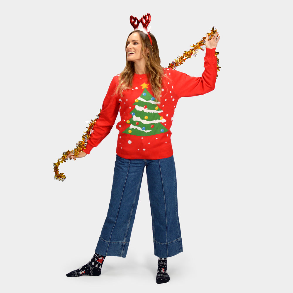 Donna Maglione Natalizio Rosso Albero di Natale Donna