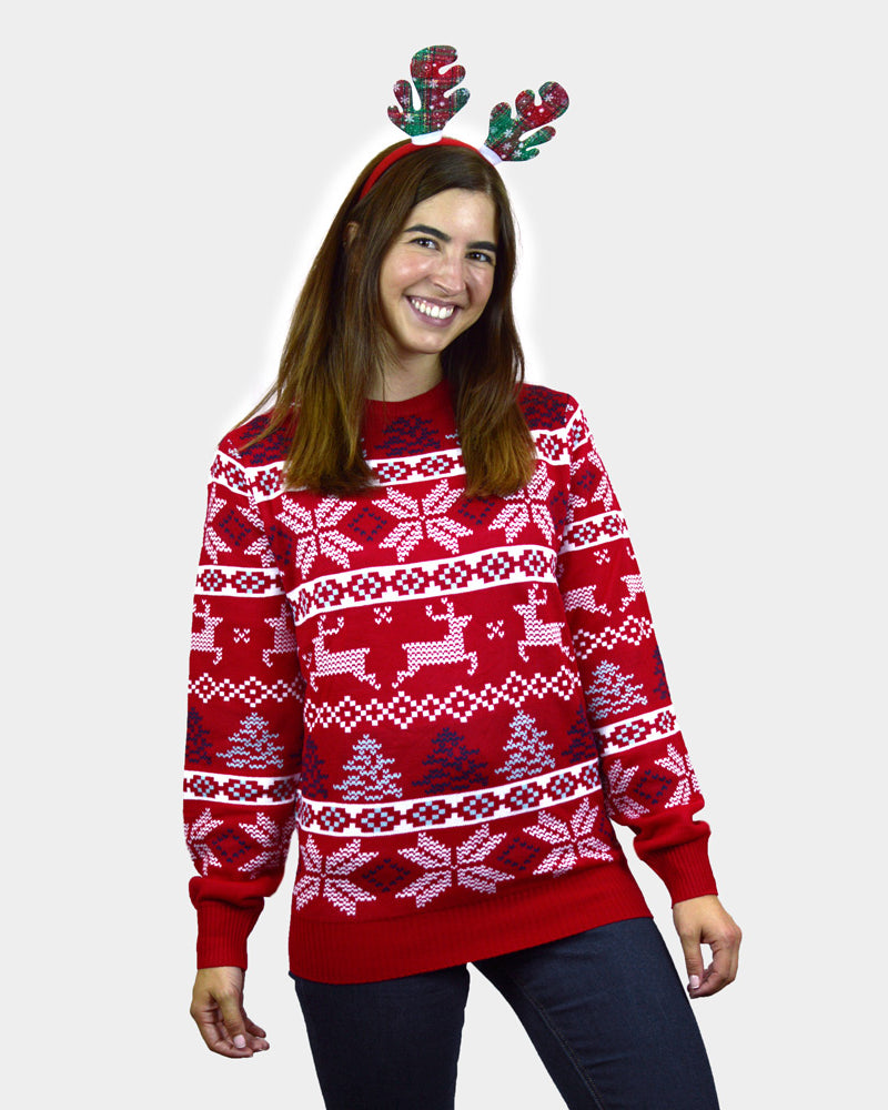 Maglione Natalizio da Donna Rosso Classico Stelle Polari