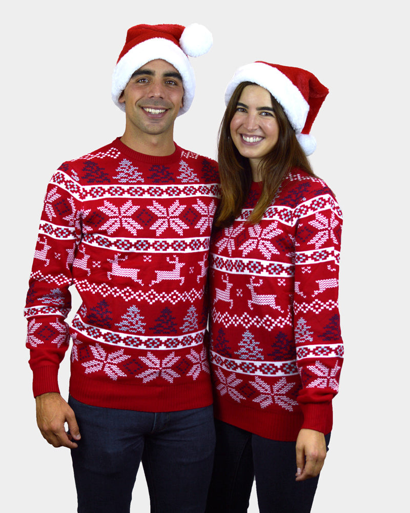 Maglione Natalizio da Donna Rosso Classico Stelle Polari coppie