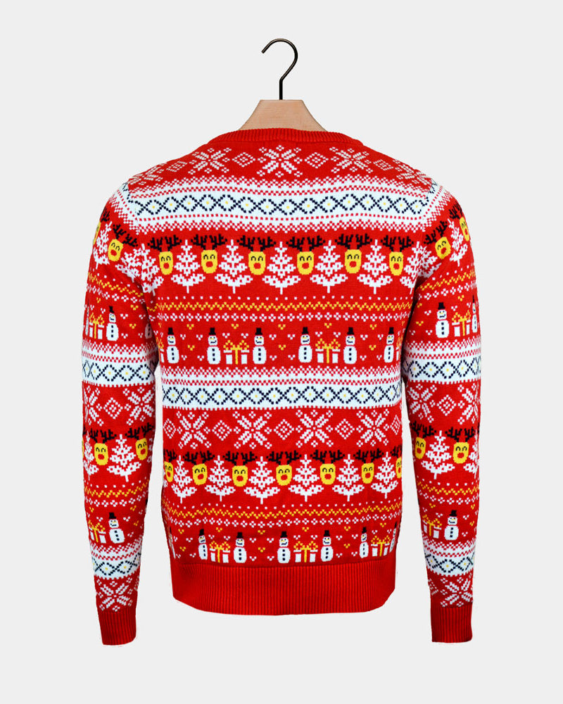 Maglione Natalizio Rosso Donna in Cotone Biologico Pupazzi Neve e Motivi Natalizi