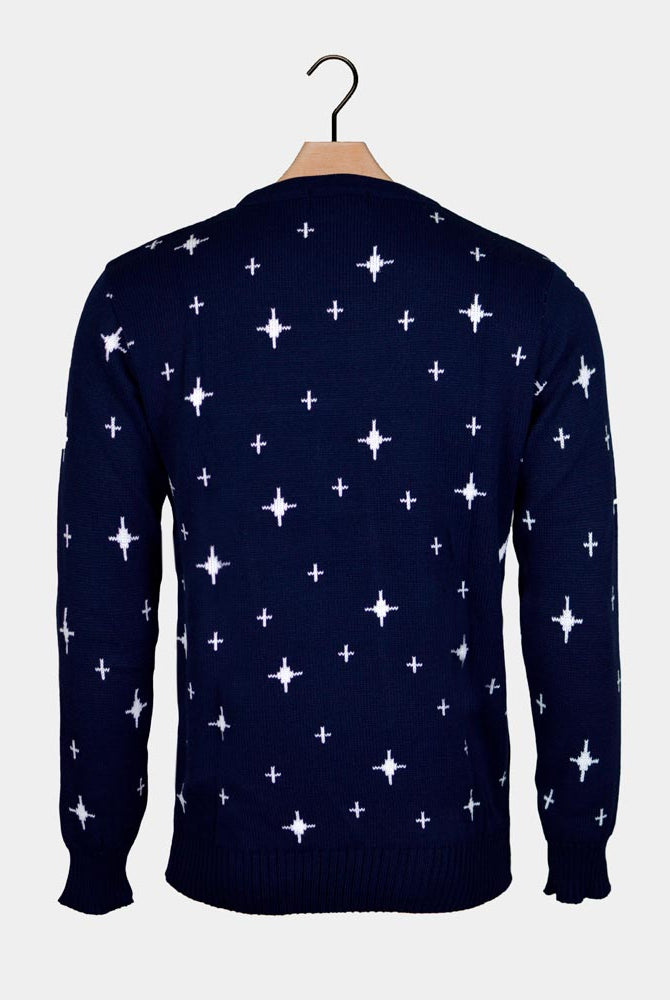 Maglione Natalizio Donna e Uomo Blu Stella Renne Albero Natalizio