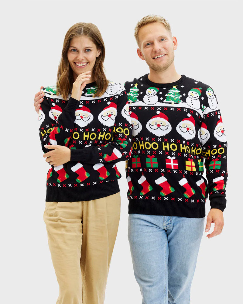 Maglione Natalizio da Donna Uomo Cotone Biologico Babbo Natale Regali Pupazzi di Neve
