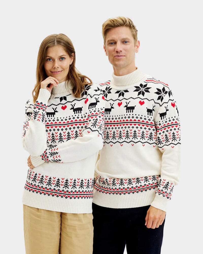 Maglione Natalizio da Donna Uomo Cotone Biologico a Collo Alto Elegante Beige