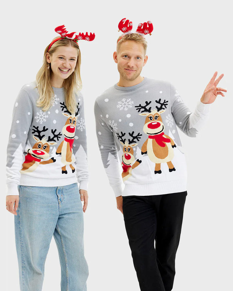 Maglione Natalizio da Donna Grigio Uomo Renne Carine