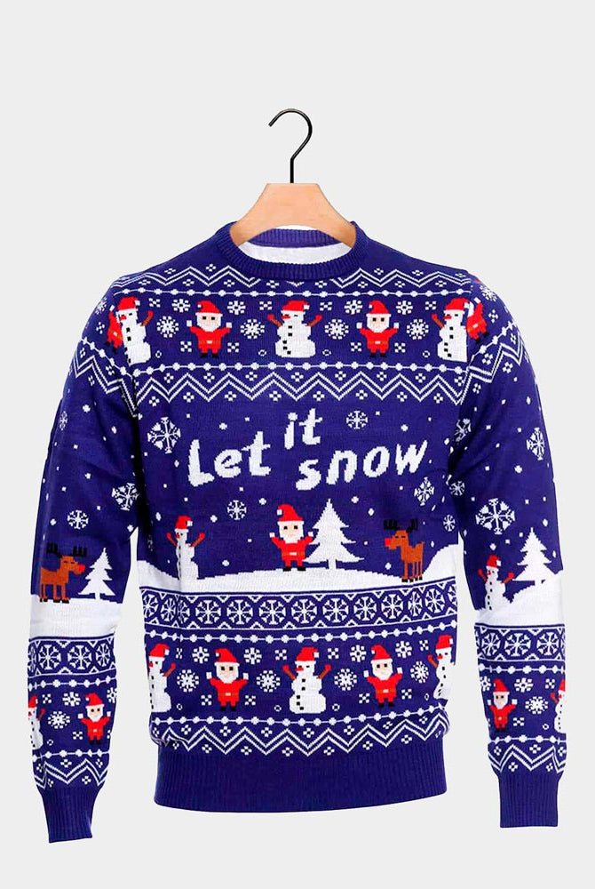Maglione Natalizio da Donna e Uomo Let it Snow Blu