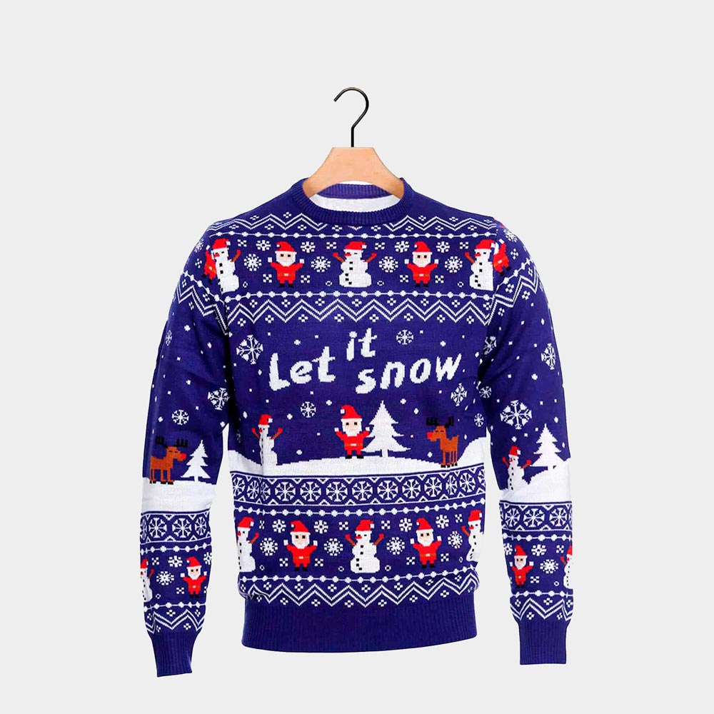 Maglione Natalizio da Donna e Uomo Let it Snow Blu
