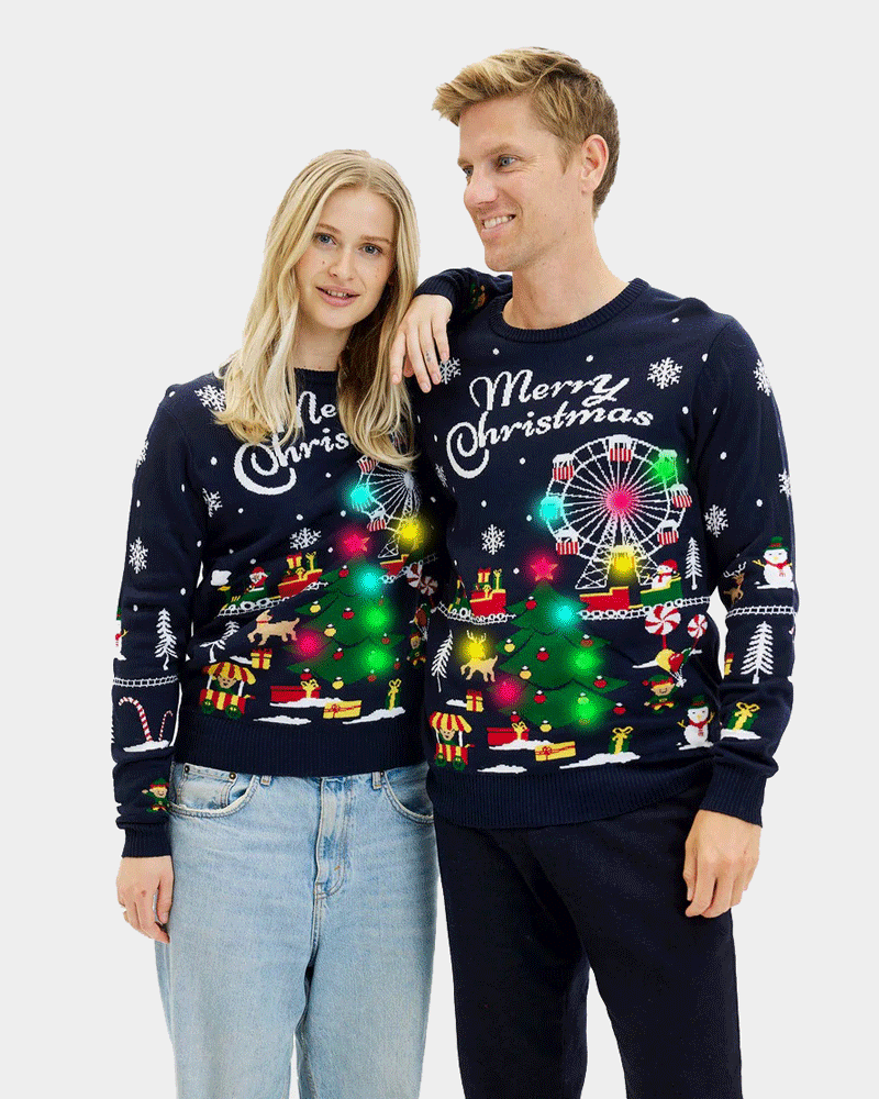 Maglione Natalizio da Donna e Uomo  con Luci LED Fiera Natalizio