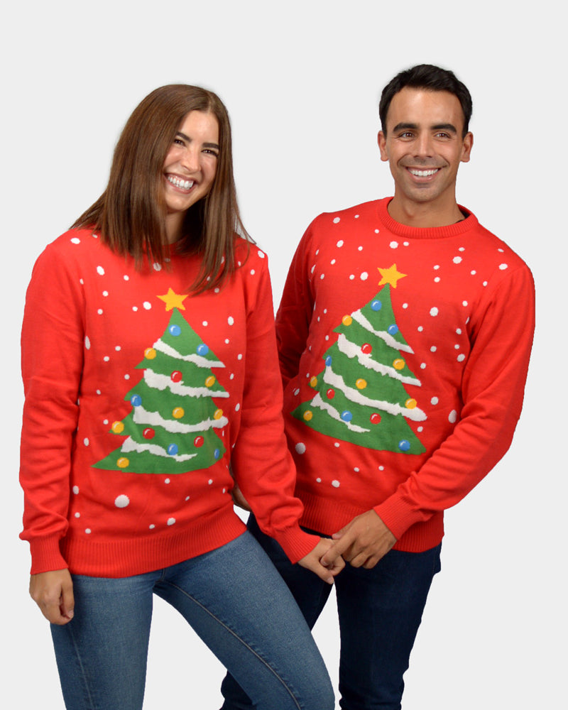 Maglione Natalizio Uomo Donna Rosso Albero di Natale