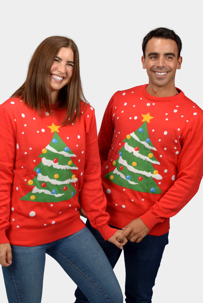 Maglione Natalizio Uomo Donna Rosso Albero di Natale