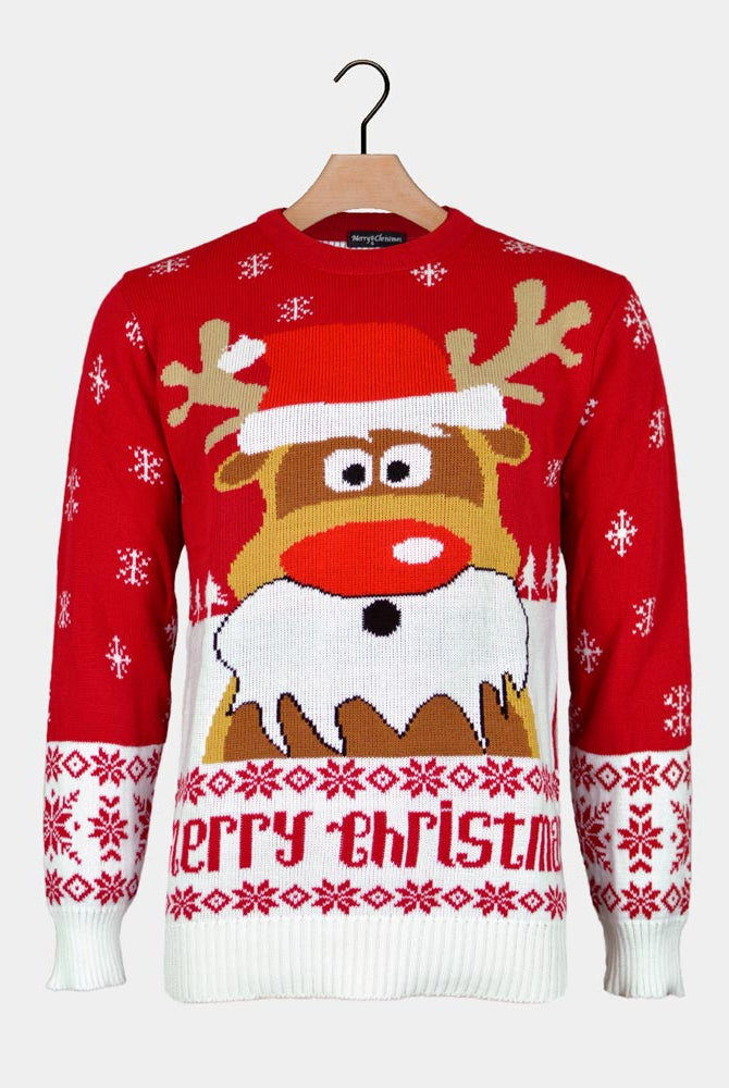 Maglione Natalizio Rosso con Renna Rudolph