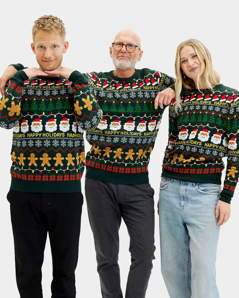 Maglione Natalizio da Donna Uomo Verde Happy Holidays