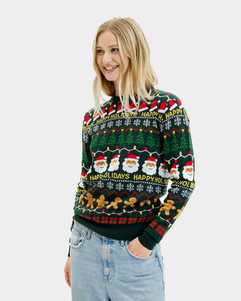 Maglione Natalizio Donna Verde Happy Holidays