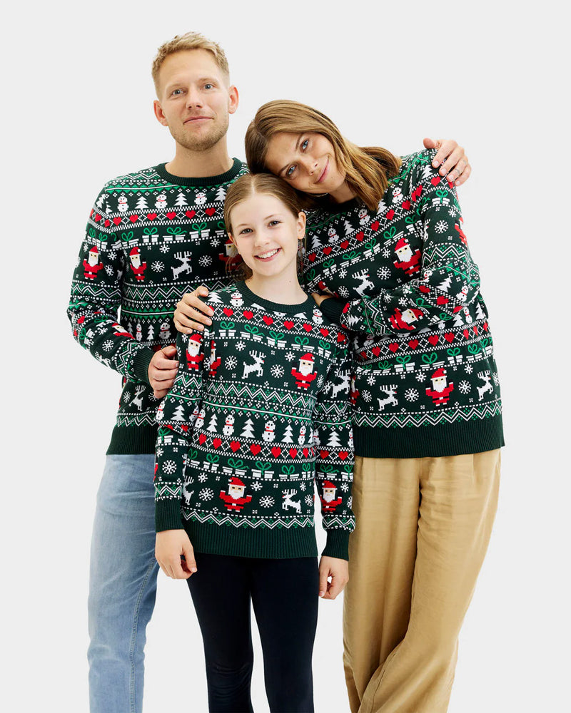 Maglione Natalizio da Donna Verde in Cotone Biologico Jolly Christmas Famiglia