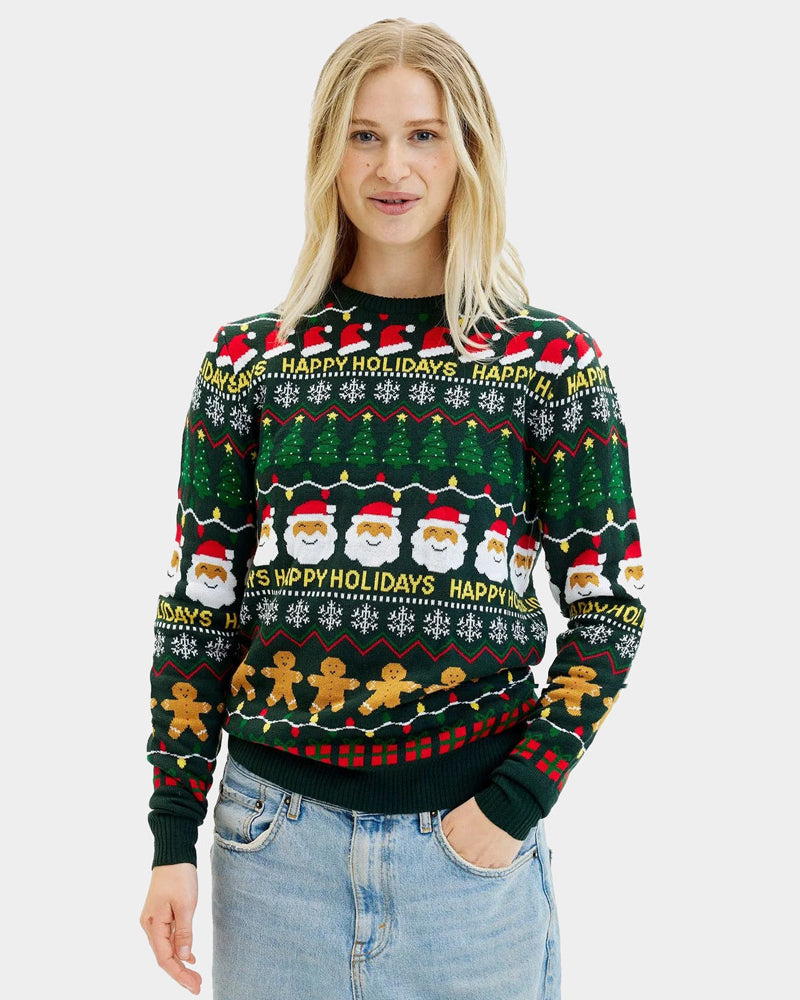 Maglione Natalizio da Donna Verde Happy Holidays