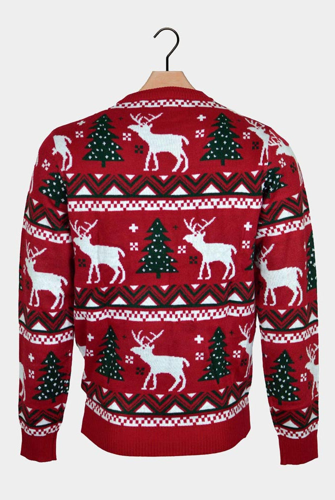 Maglione Natalizio Famiglia Alberi di Natale e Renne Rosso