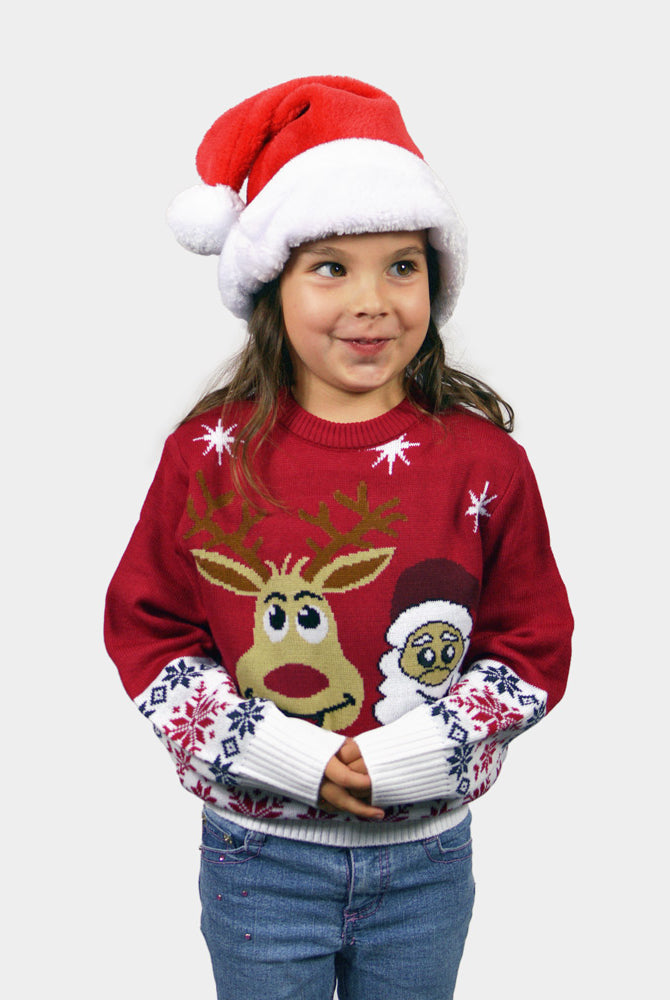 Maglione Natalizio per la Famiglia Babbo Natale e Renna Rudolph Sorridentes bambini