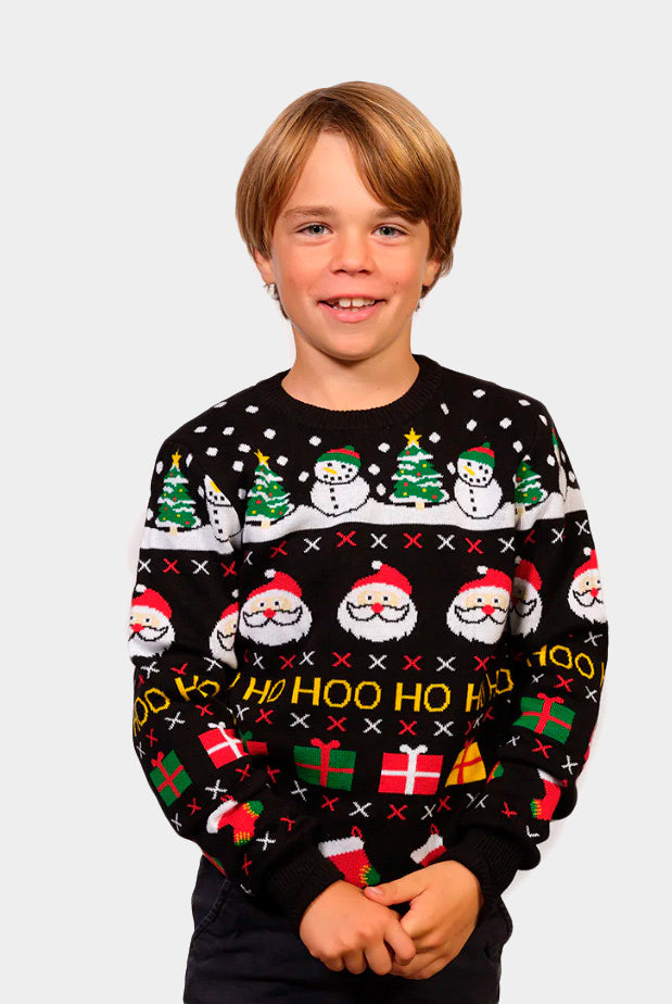 Maglione Natalizio per la Famiglia Bambini Cotone Biologico Babbo Natale Regali Pupazzi di Neve