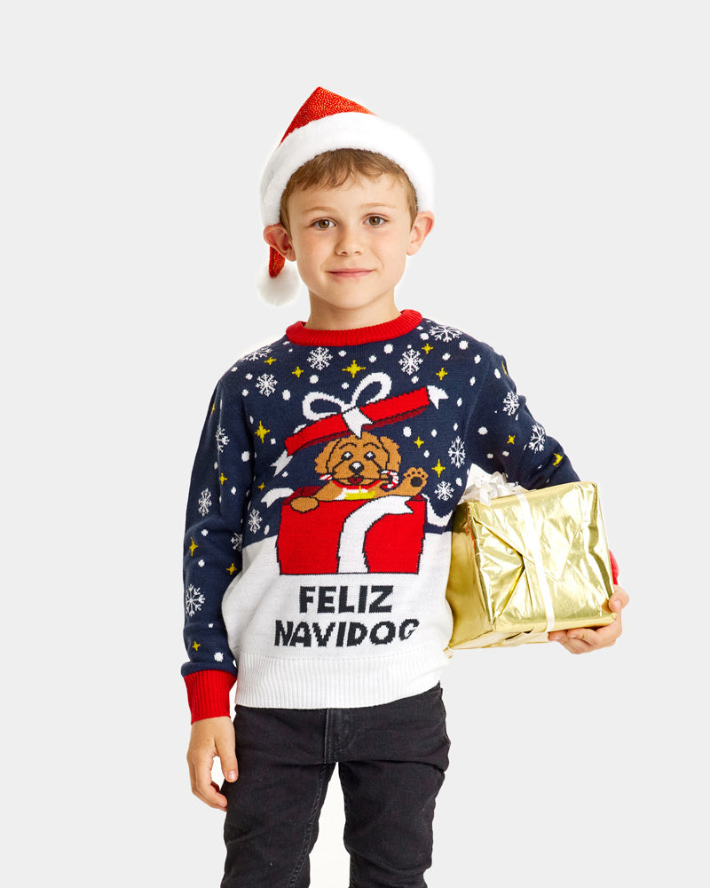 Maglione Natalizio Famiglia Bambini Feliz Navidog