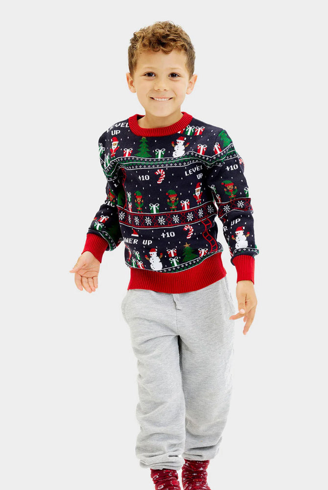 Maglione Natalizio per la Famiglia Bambini Vintage Gaming