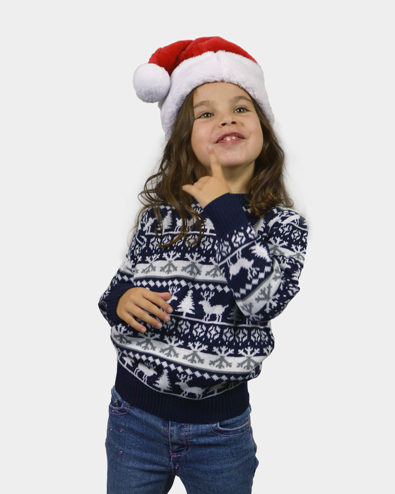 Maglione Natalizio per la Famiglia Blu Alberi di Natale e Renne bambini