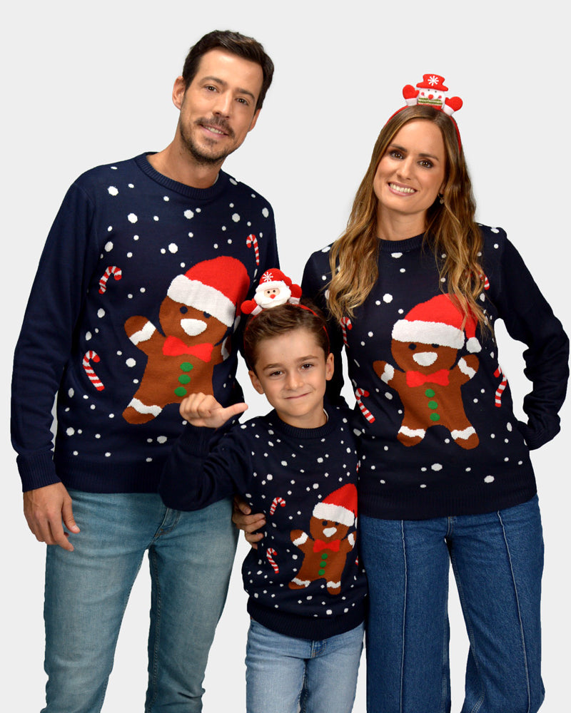Maglione Natalizio per la Famiglia Blu Gingerbread
