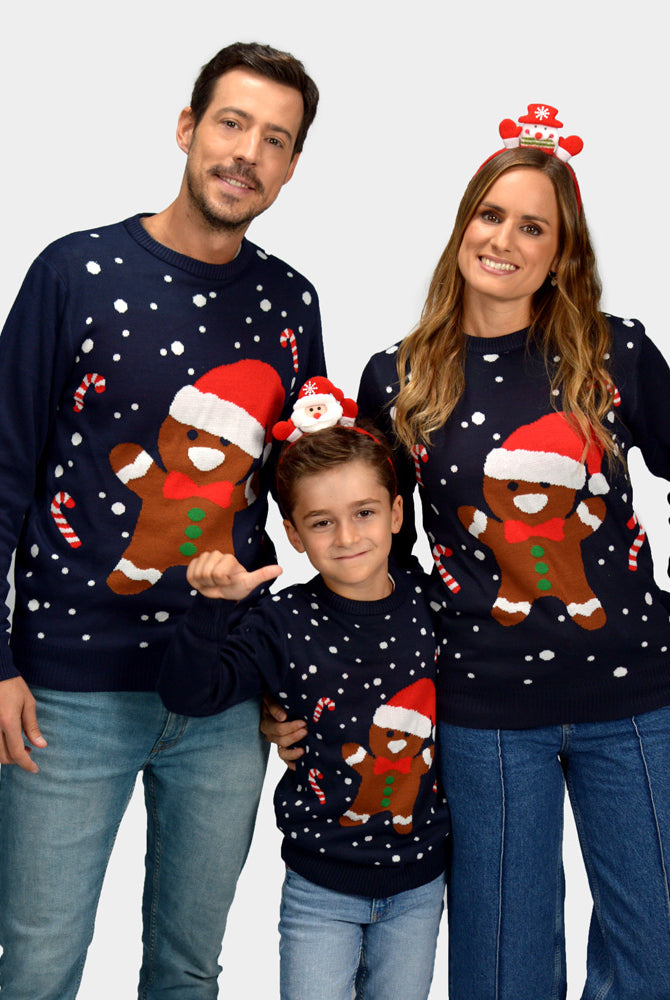 Maglione Natalizio per la Famiglia Blu Gingerbread