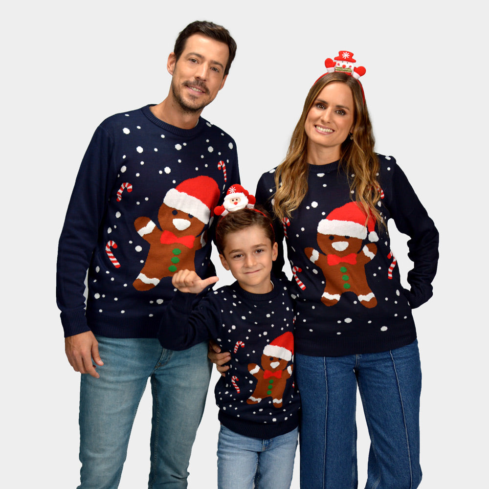 Maglione Natalizio per la Famiglia Blu Gingerbread