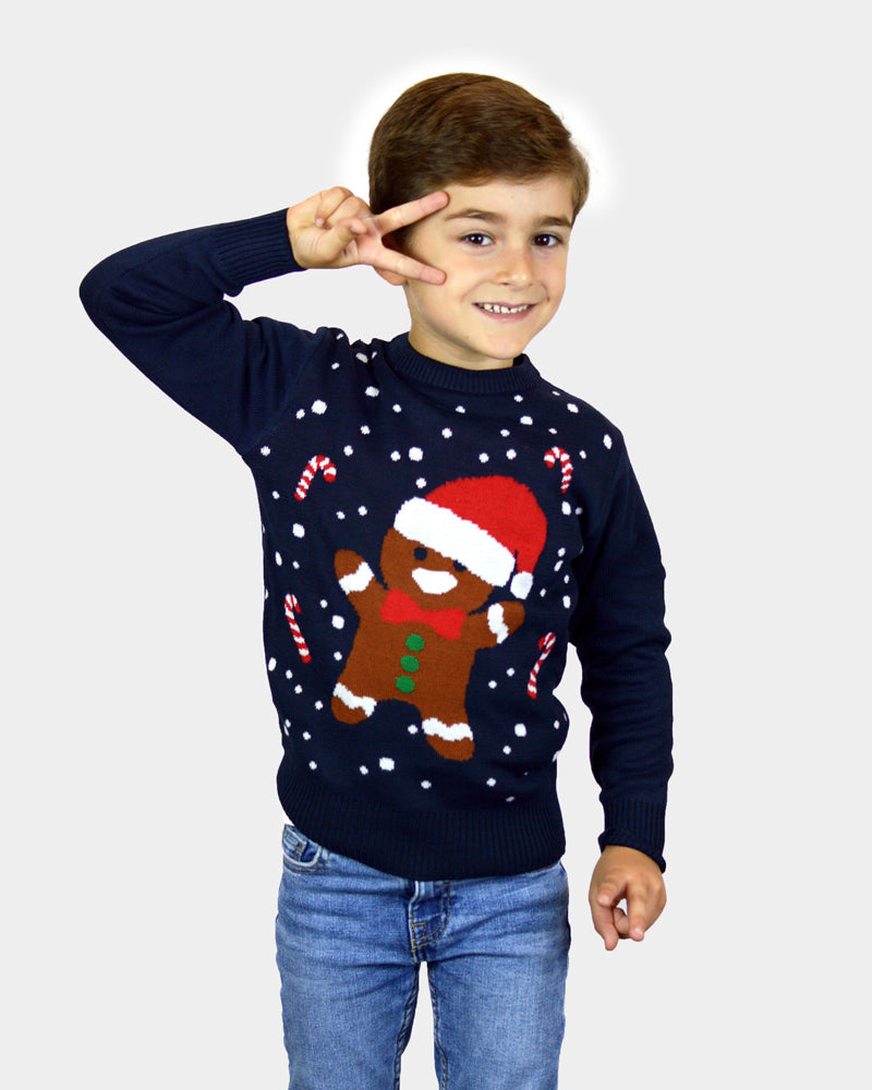 Maglione Natalizio per la Famiglia Blu Gingerbread bambini