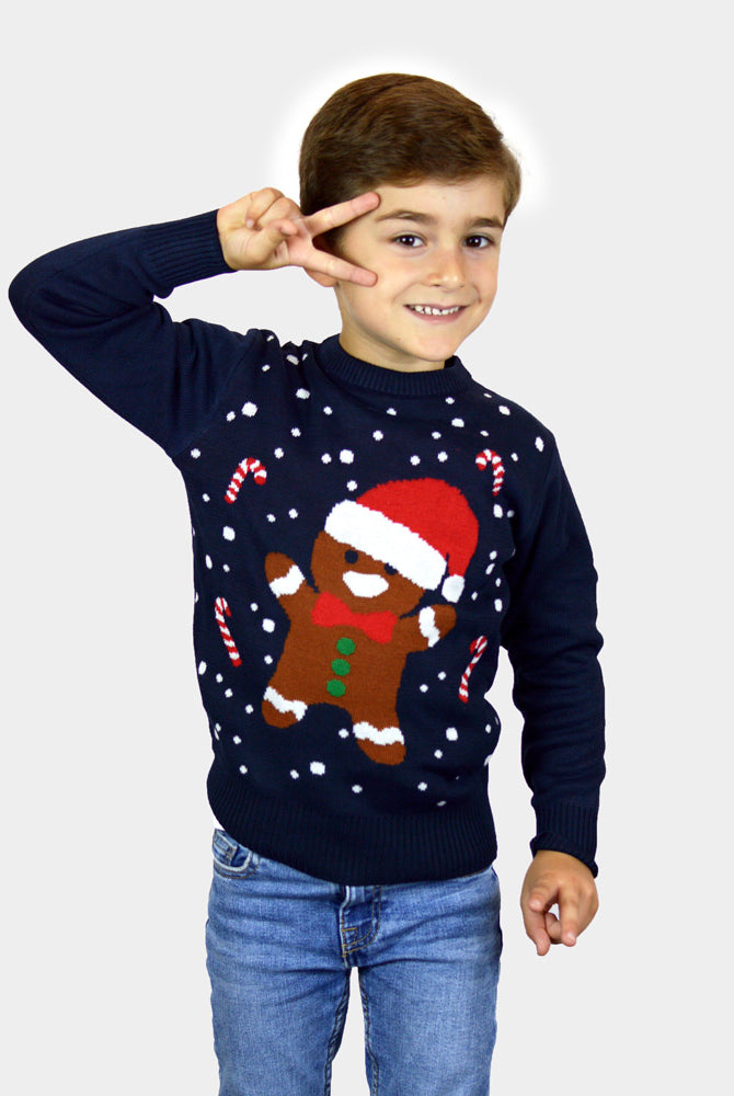 Maglione Natalizio per la Famiglia Blu Gingerbread bambini