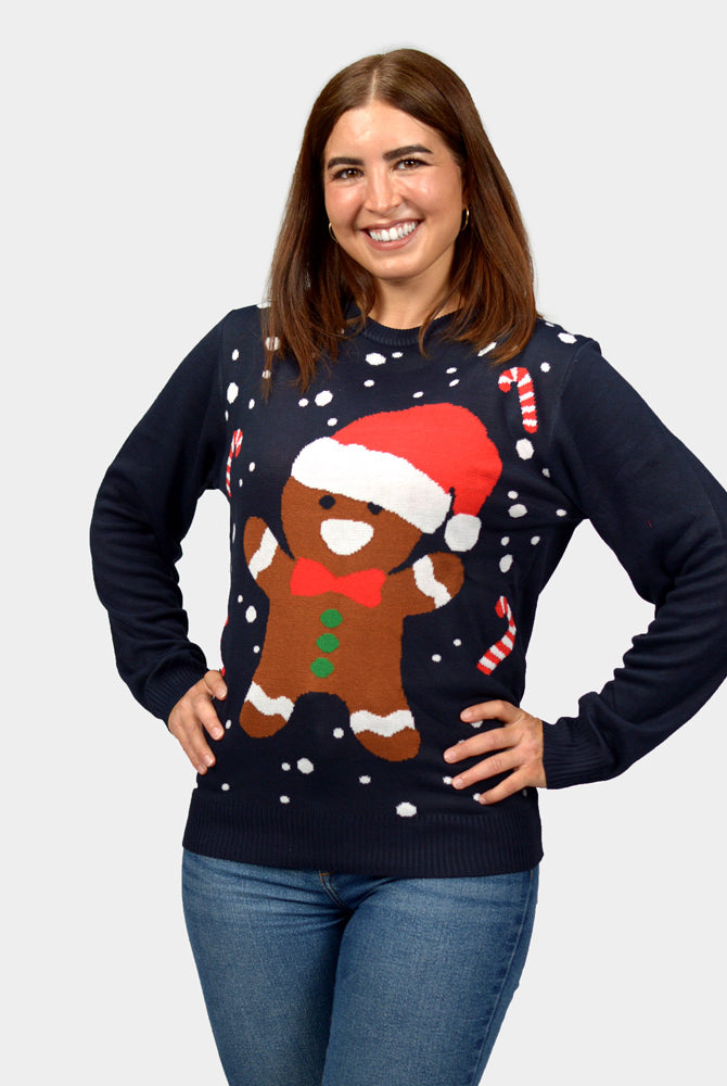 Maglione Natalizio Donna Famiglia Blu Gingerbread
