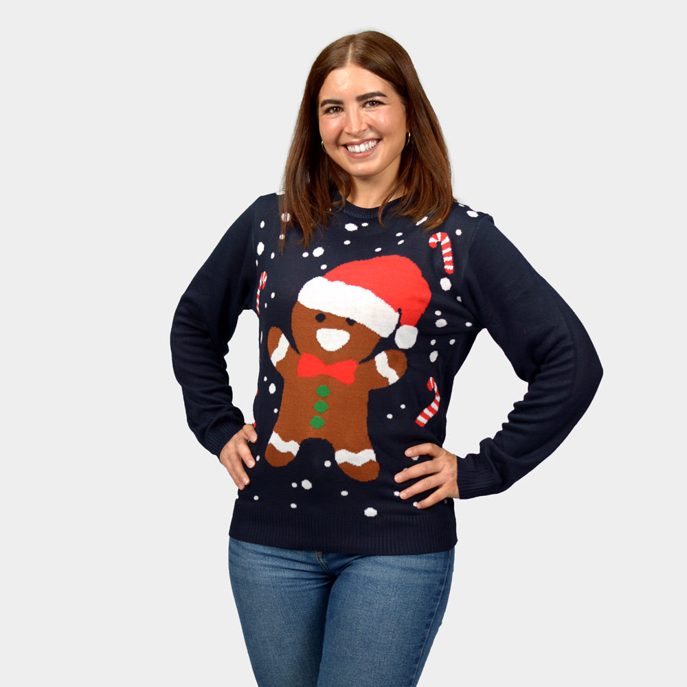 Maglione Natalizio Donna Famiglia Blu Gingerbread