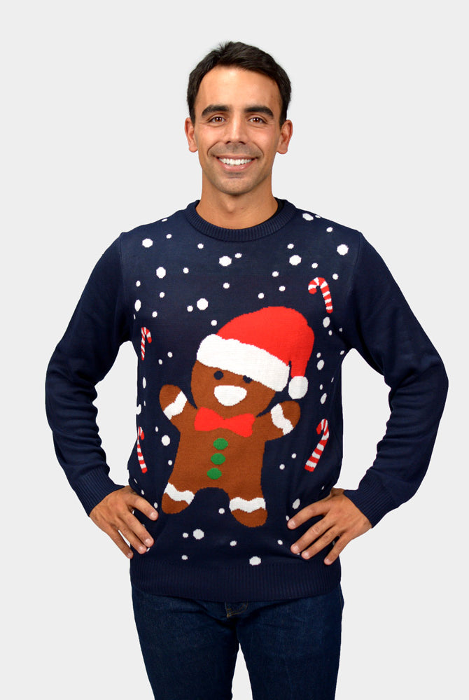 Maglione Natalizio per la Famiglia Blu Gingerbread Uomo