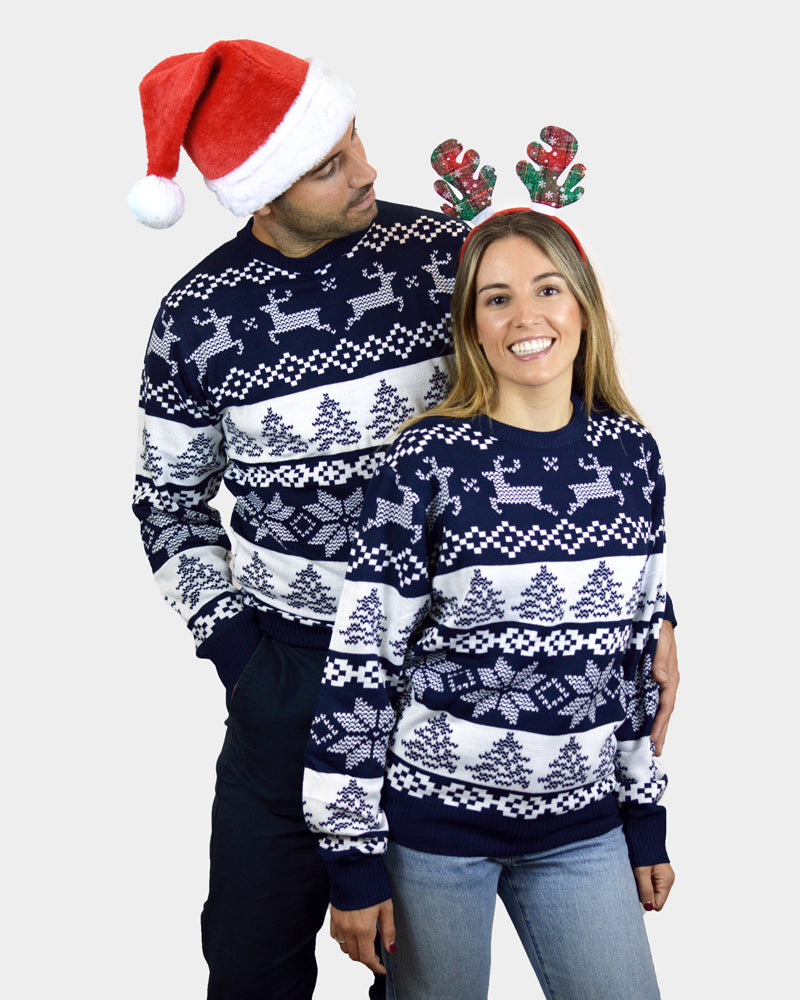 Maglione Natalizio per la Famiglia Blu Polo Nord coppia